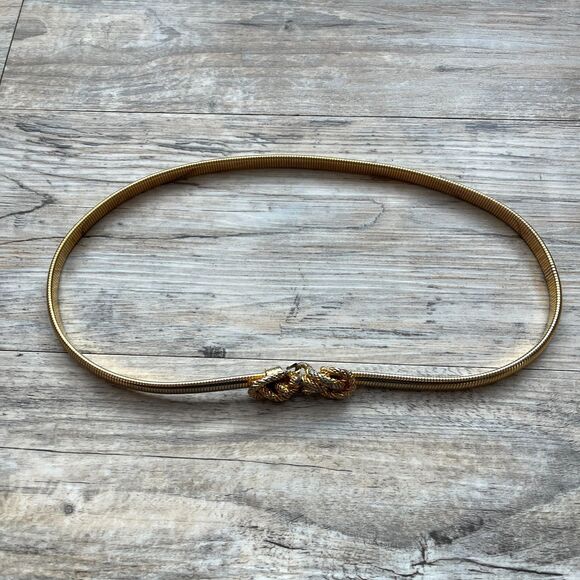 Mimi Di N 1972 Gold Metal Stretch Belt Statement Buckle Old Money Aesthetic 26" - Picture 2 of 8